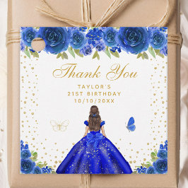 Etiquetas Para Lembrancinhas Blue Floral Brunette Princess Festa de aniversário