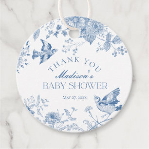Etiquetas Para Lembrancinhas Blue Toile De Jouy Floral Chá de fraldas Favor