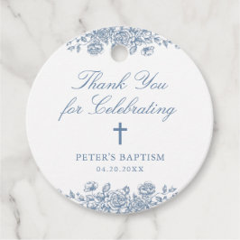 Etiquetas Para Lembrancinhas Blue Vintage Floral Cross Baptism Obrigado Present