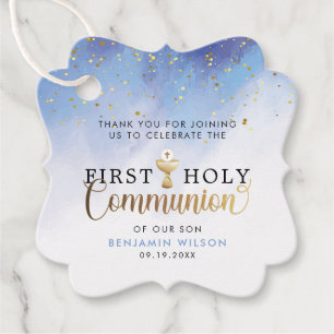 Etiquetas Para Lembrancinhas Blue Watercolor Primeira Comunhão Sagrada Obrigad
