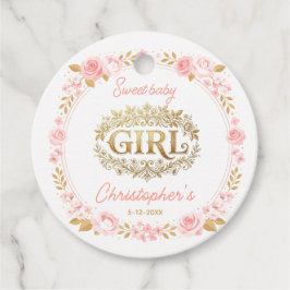 Etiquetas Para Lembrancinhas Blush Pink & Gold Floral Girl Baby Shower