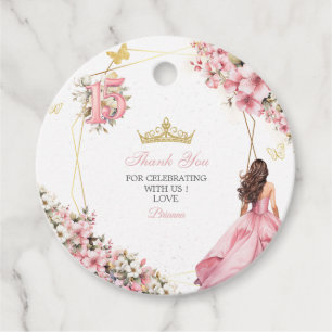 Etiquetas Para Lembrancinhas Blush Rosa Floral Dourada Quinceañera Obrigada