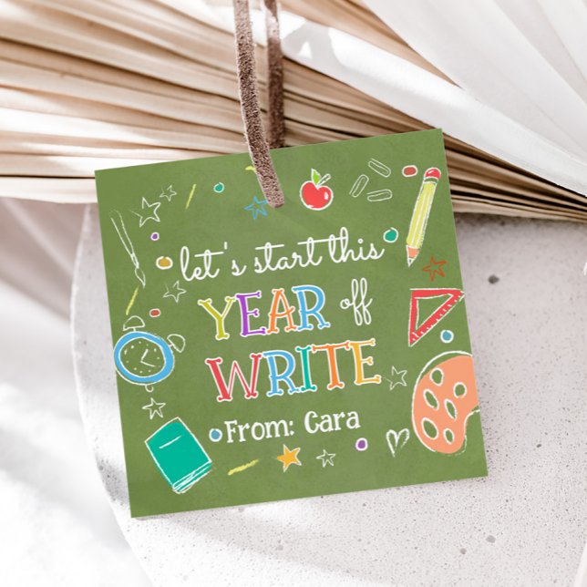 Etiquetas Para Lembrancinhas Boas-vindas de volta ao ano escolar de volta às et (Let's Start this Year Off Write Back to School Square Favor Tags )