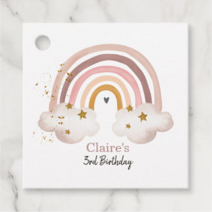 Etiquetas Para Lembrancinhas Boho Arco-Íris Aniversário Tag Pastel Neutral Mo