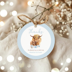 Etiquetas Para Lembrancinhas Boho Cow Blue Pampas Grass Chás de fraldas