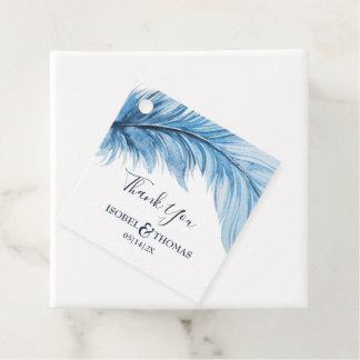 Etiquetas Para Lembrancinhas Boho Feather Blue & White Weding Obrigado