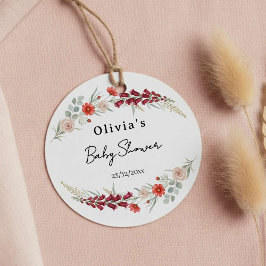 Etiquetas Para Lembrancinhas Boho floral Baby Shower red wildflower watercolor