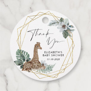 Etiquetas Para Lembrancinhas Boho Giraffe Watercolor Chá de fraldas Obrigado