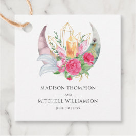 Etiquetas Para Lembrancinhas Boho Moon Crystals Penas Flores Rosa Casamento