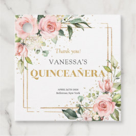 Etiquetas Para Lembrancinhas Boho rosado rosas douradas tiara sábio Quinceañera