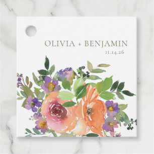 Etiquetas Para Lembrancinhas Boho Watercolor Púrpura Laranja Nomes De Casamento