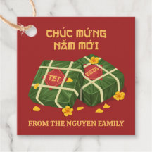 Bolo Banh Chung Vermelho e Dourado Tet Vietnamita 