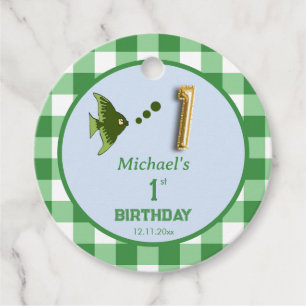 Etiquetas Para Lembrancinhas Bolo de 1º Aniversário Verde Xadrez Peixe Balão Do