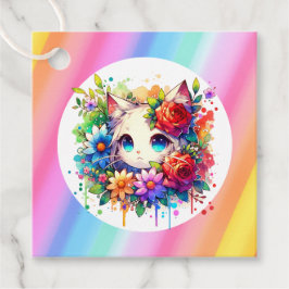 Etiquetas Para Lembrancinhas Bolo de Aniversário do Gato-Arco-Íris