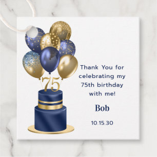 Etiquetas Para Lembrancinhas Bolo de Balão Azul Marinho de Aniversário de 75 an