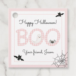 Etiquetas Para Lembrancinhas BOO Happy Halloween Gingham Pink Girl Spooky