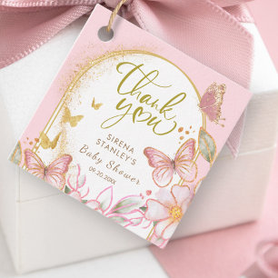 Etiquetas Para Lembrancinhas Borboleta e Flores cor-de-rosa Chá de fraldas de G