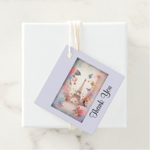 Etiquetas Para Lembrancinhas Borboletas e flores da Torre Eiffel Obrigado