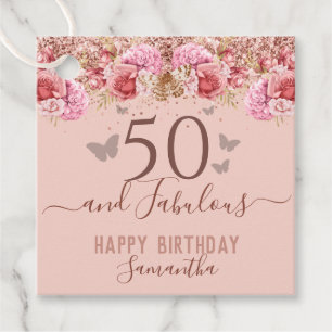 Etiquetas Para Lembrancinhas Borboletas Floral Rosa Feliz 50º Aniversário