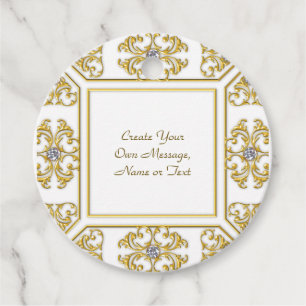 Etiquetas Para Lembrancinhas Borda Ornamental Dourada Elegante com Acento de Di