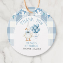 Bow One Silly Goose 1st Birthday Blue Gingham