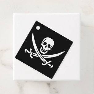 Etiquetas Para Lembrancinhas Branco, Bandeira Pirata, Calico Jack, Caveira e Cu
