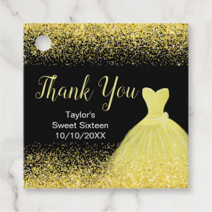 Etiquetas Para Lembrancinhas Bright Yellow Dress Faux Glitter Sweet 16 Birthday