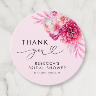 Etiquetas Para Lembrancinhas Brilhante Rosa Quente Floral Noiva Obrigado