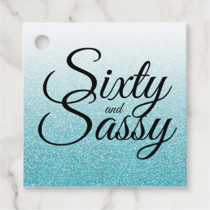 Etiquetas Para Lembrancinhas Brilho azul Ombre 60 e 60th aniversário Sassy