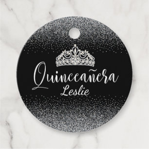 Etiquetas Para Lembrancinhas Brilho de prata e Quinceañera preto