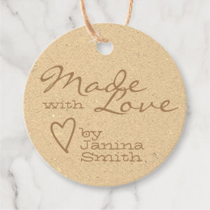 Etiquetas Para Lembrancinhas Brown Beige Made Love Heart Symbol Kraft Paper