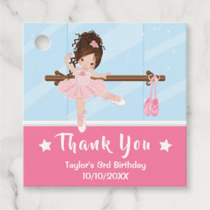 Etiquetas Para Lembrancinhas Brown Hair Ballerina Pink Aniversário Obrigado Fav
