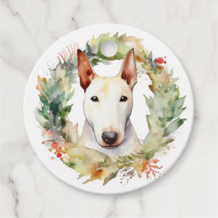 Etiquetas Para Lembrancinhas Bull Terrier Christmas Wreath Festivo Pup