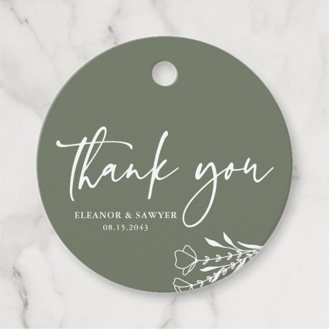 Etiquetas Para Lembrancinhas Buquê Minimalista Bege Verde Casamento Agradecimen (Frente)