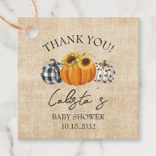 Etiquetas Para Lembrancinhas Burlap Pumpkin & Sunflower Chá de fraldas Obrigado