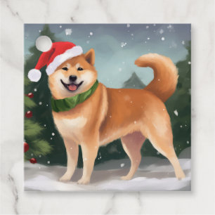 Etiquetas Para Lembrancinhas Cachorro Shiba Inu na Neve Natal