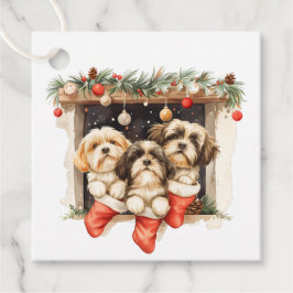 Etiquetas Para Lembrancinhas Cães Shih Tzu de Natal