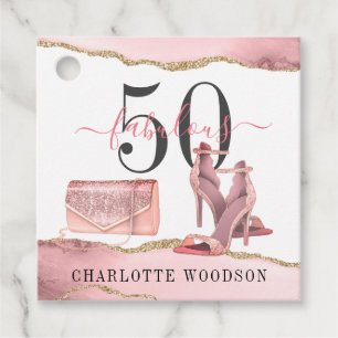 Etiquetas Para Lembrancinhas calçados Glitter Agate Dourado com Rosa de 50 Fabu