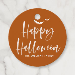Etiquetas Para Lembrancinhas Caligrafia de Bruxelas Feliz Halloween em Laranja