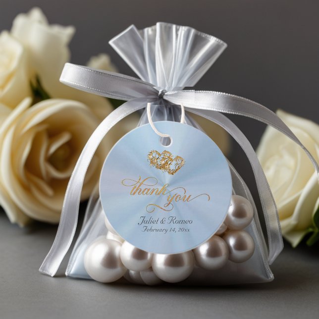 Etiquetas Para Lembrancinhas Caligrafia de Corações Ligados - Azul Pastel/Doura (Criador carregado)