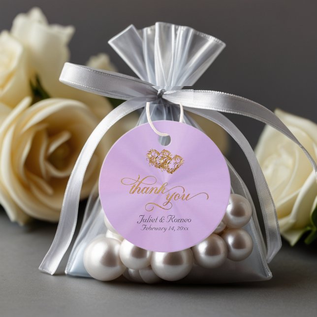 Etiquetas Para Lembrancinhas Caligrafia de Corações Ligados - Lavanda/Dourado (Criador carregado)