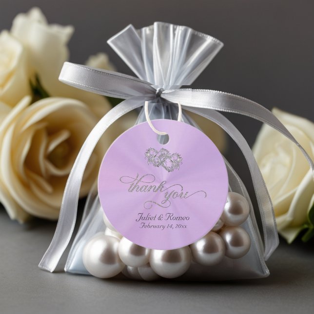 Etiquetas Para Lembrancinhas Caligrafia de Corações Ligados - Lavanda / Prata (Criador carregado)