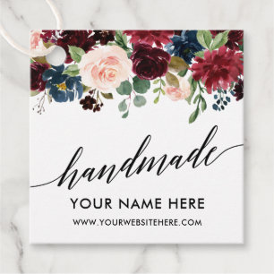 Etiquetas Para Lembrancinhas Caligrafia Script Burgundy Blue Floral