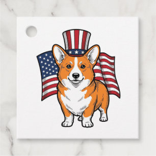 Etiquetas Para Lembrancinhas Camisa de Corgi Patriota com Desenho de Gravura Vi