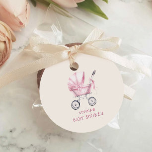 Etiquetas Para Lembrancinhas Carrinho de Bebê Vintage Rosa Chá de Bebê