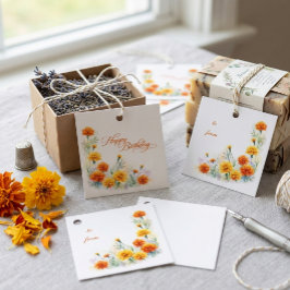 Etiquetas Para Lembrancinhas Cartão de Aniversário Floral Laranja em Aquarela