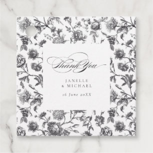 Etiquetas Para Lembrancinhas Casamento Antiquado de Banho Floral Preto e Branco