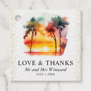 Etiquetas Para Lembrancinhas Casamento ao pôr do sol em ilha tropical aquarela