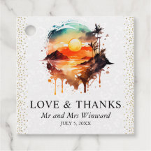 Casamento ao pôr do sol em ilha tropical com aquar
