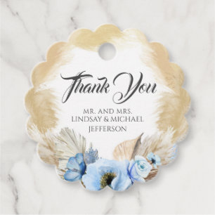Etiquetas Para Lembrancinhas Casamento Azul Floral Pampas Grass Obrigado